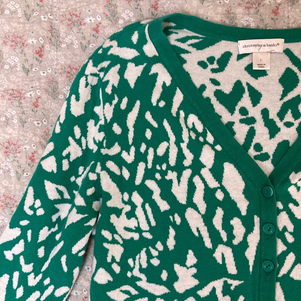 Unique green/blue oversized cardigan.